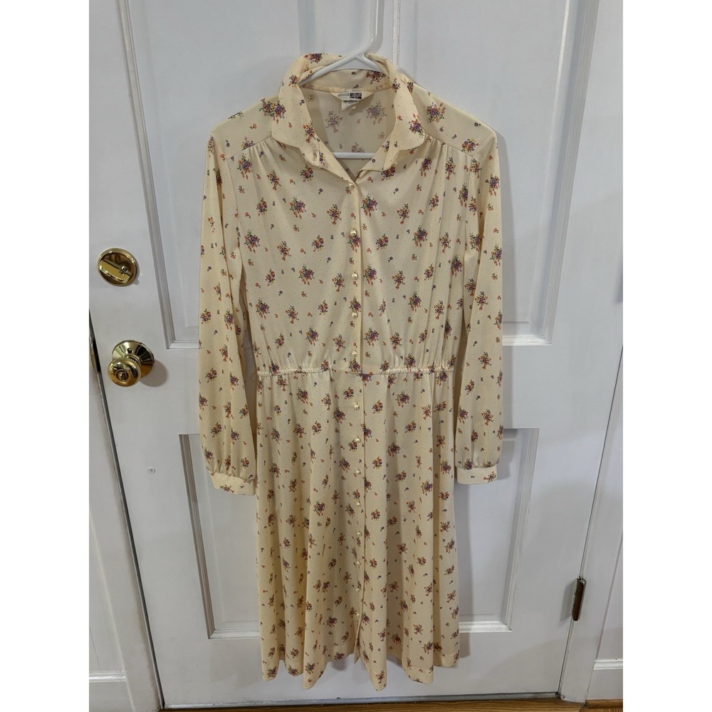 Vintage 70s Sears Cottagecore Floral Shirt Dress Size 14 EUC
